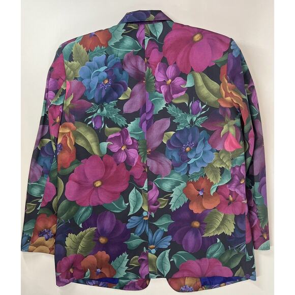 Vintage 80s Vibrant Floral Blazer Jacket Size 14 Boho Cottage Retro Chic - Picture 5 of 6